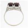 Image 7 : Antique Art Deco 14k Gold Rectangular Filigree 2 Stone Garnet Twin Ring