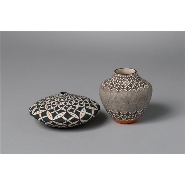 Lot of 2 Acoma Pots, Dorothy Torivio (1946-2010) and Rebecca Lucario (b. 1951)