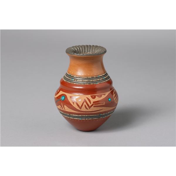 San Ildefonso Red, Tan & Black Mica Water Jar, Russell Sanchez (b. 1966)