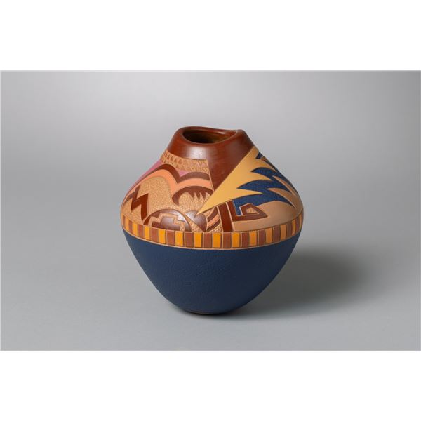 Santa Clara Unique Blue, Pink, Brown, and Tan Jar, Jody Folwell (b. 1942)