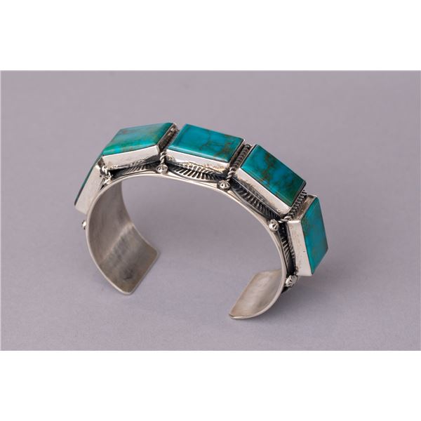 Navajo Turquoise Row Cuff by Leonard Chee