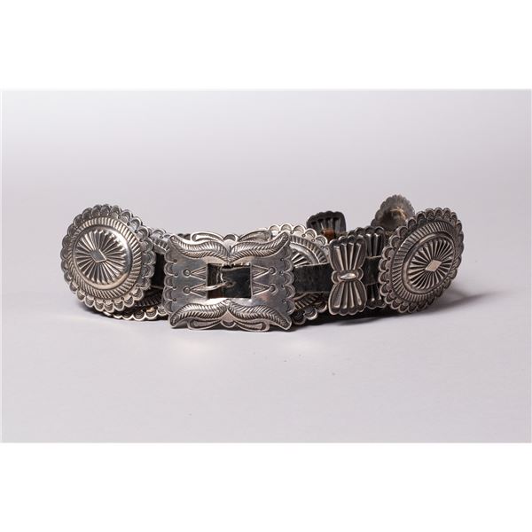 Navajo Sterling Silver Concho Belt with Beautiful Buckle
