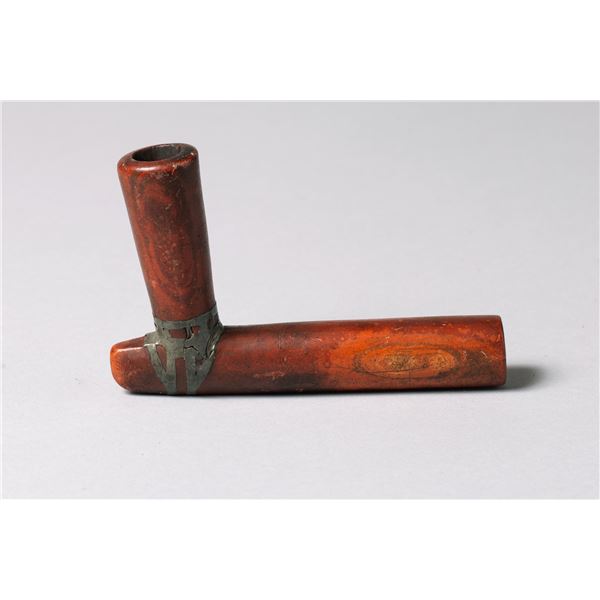 Catlinite Elbow Pipe Bowl with Lead-Inlay