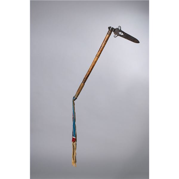 Blackfoot Spontoon Pipe Tomahawk with Beaded Drop and Hide Wrapped Handle, Ca 1800s