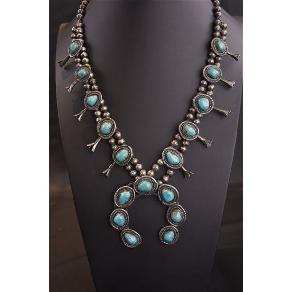 Vintage Sterling Silver and Turquoise Squash Blossom