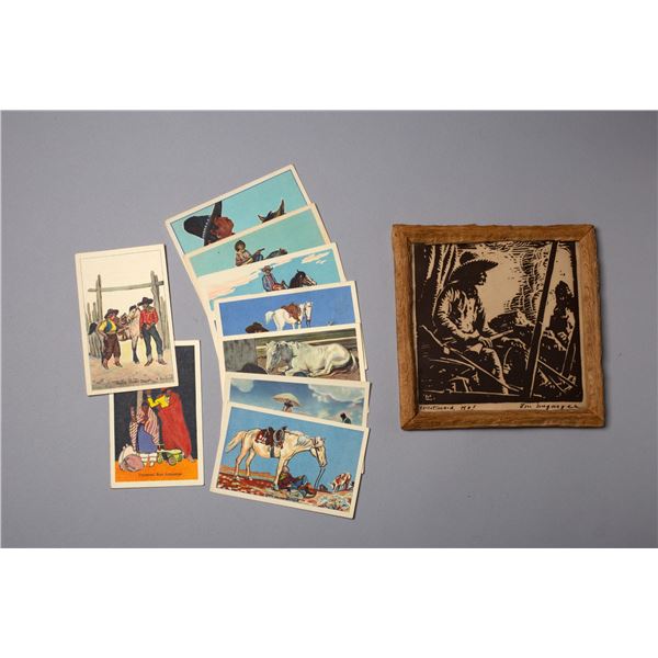Lon Megargee Wood Block and Vintage Post Cards