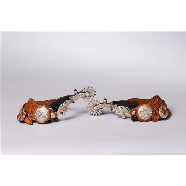 Steve Schmitt Marked Double Mounted Silver Overlaid Eagle Spurs