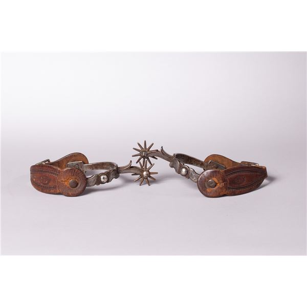 Antique California Style Spurs with Silver Overlay and H&B Leather Straps