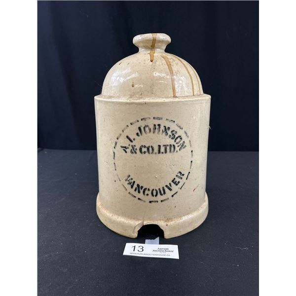 Vintage Madalta Potteries Chicken Feeder, Stoneware Age, Vancouver BC Advertisment