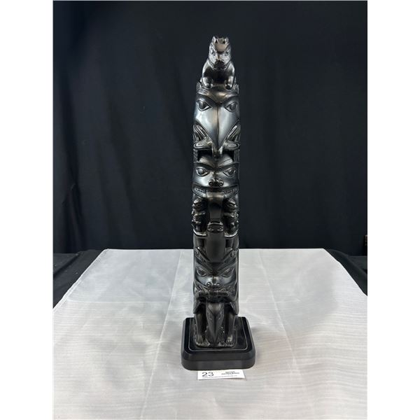 Very Heavy  Carved Totum Pole, Nicely Done, 19" Tall, Is Heavy