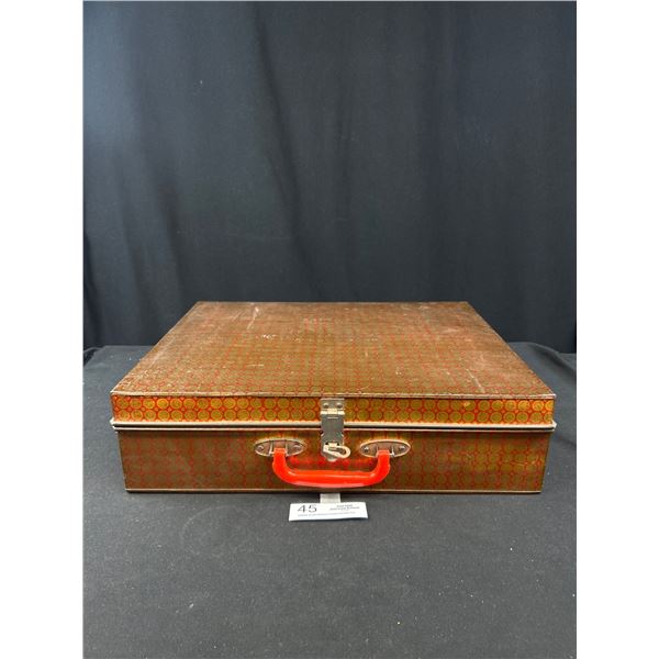 Vintage Mid Century 16" x 12" x 4" Metal Brief Case w/ Unique Lock
