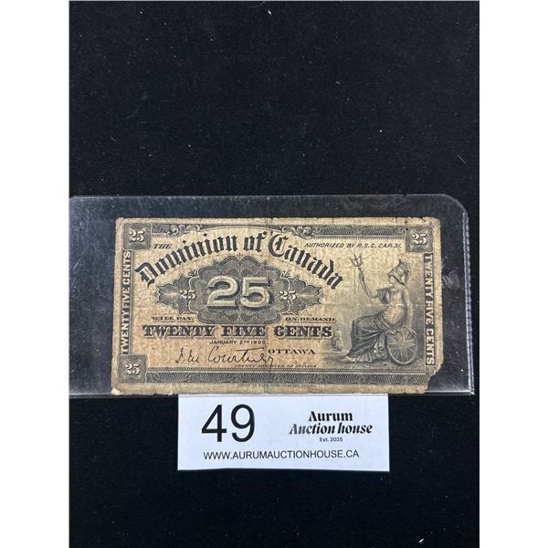 1900 Domincion Canada 25 Cent Bill "ShinPlaster"