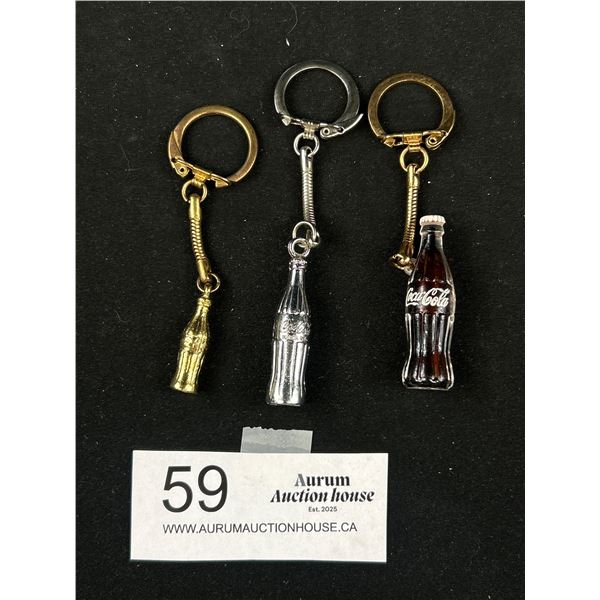 3 Vintage Coca-Cola Bottle Keychains