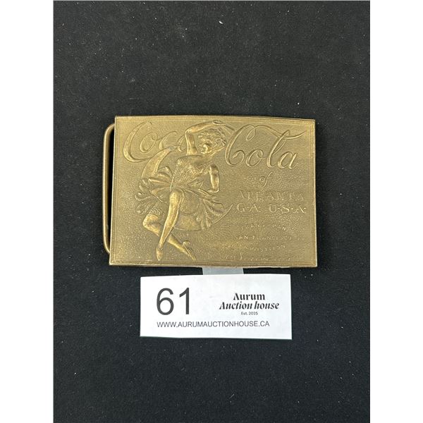 Vintage Brass Coca-Cola of Atlantic Brass Belt Buckle  Stamped on Back)