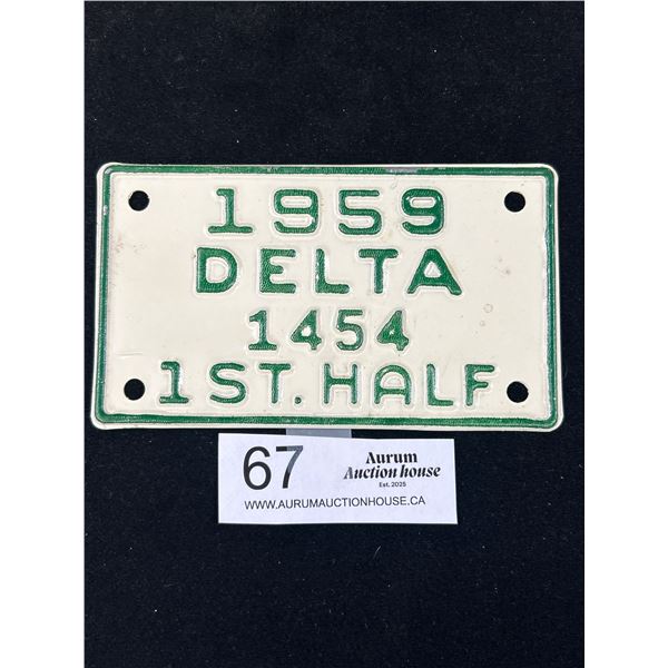 1959 Delta BC City License Plate