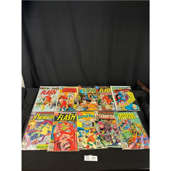 10 Vintage 35 Cent Comics in Rage The Flash, Avengers Etc