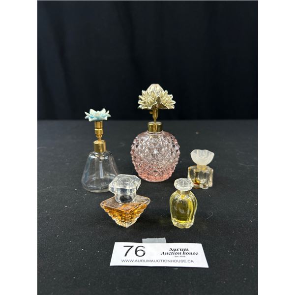 5 Vintage Perfume Bottles (2 Floral Pump Atomizer)