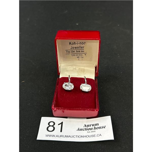 Beautiful Pair of Sterling Silver Earrings w/ Large Cubic Sarconion Stones