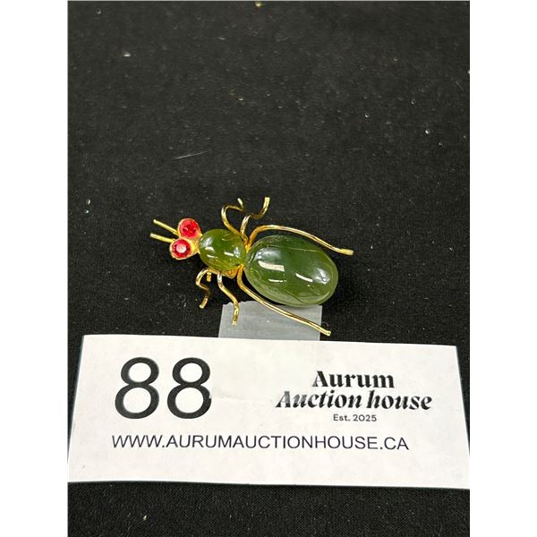 Vintage Jade Stone Beetle Brooch
