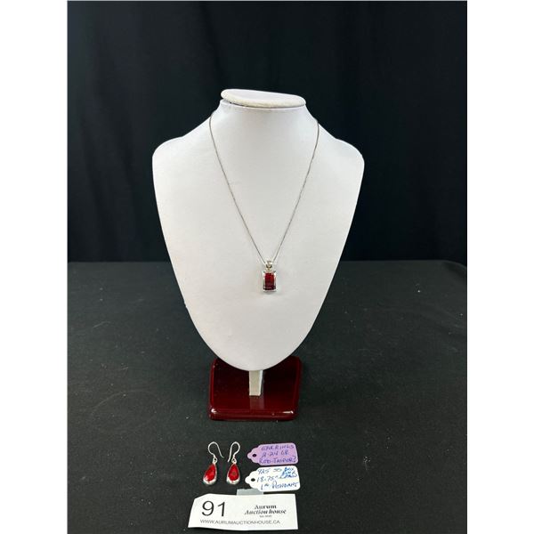 Pair of Sterling Silver Teardrop Earrings + Pendant and 925 Chain