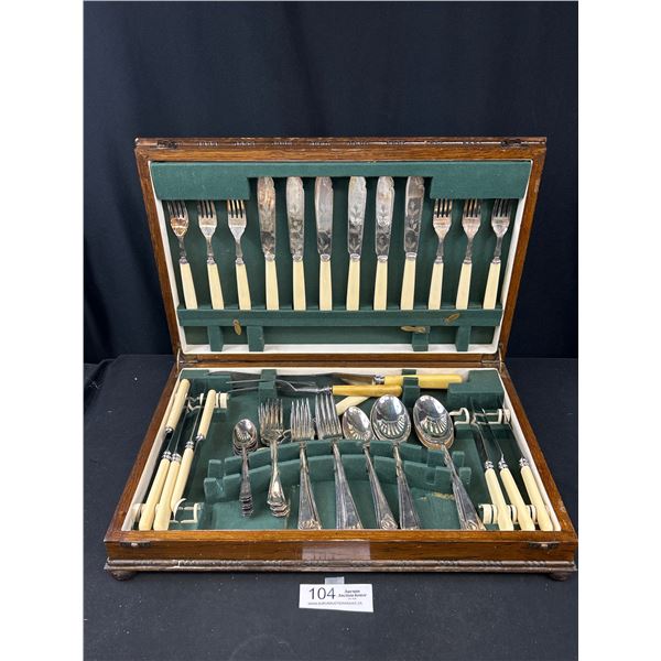 Vintage Wooden Cutlery Box Full of Cutlery, Very Nice Set