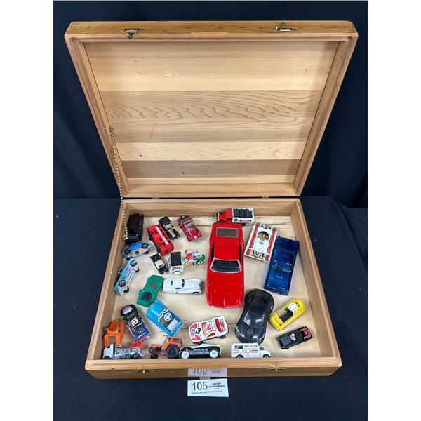 Vintage Wooden Box Filled w/ Diecast Cars, Hotwheels,Etc