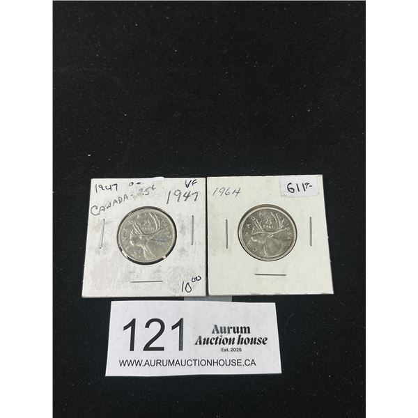 2 1947-1964 CDN Silver 25 Cent Coins