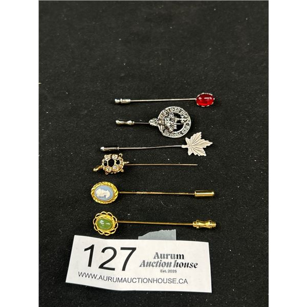 Vintage Stick Pin Collection Jade, Sterling Etc