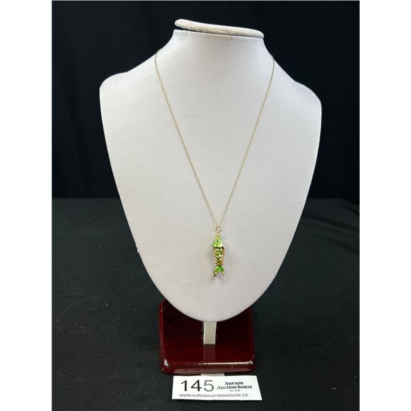 Vintage Marked 1/20 12K Gold Necklace Fish Enamel Pendant Lovely!