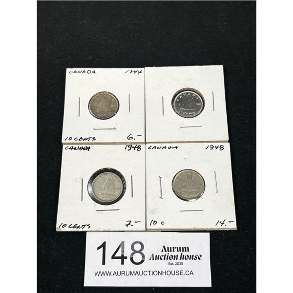 Lot of Canadian Dimes 1944-1953 Silver Content