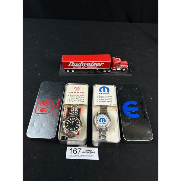 Dodge and Mopar Wrist Watches + Small Budwiser Truck and Trailer