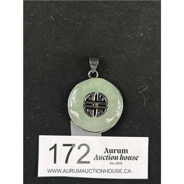 Sterling Silver Chinese Jade Stone Pendant Marked 925