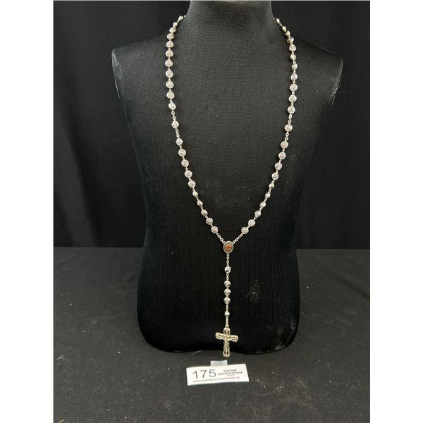 Solid and Heavy Silver Beads w/ Crucifix and Cross Rosary N.S etc