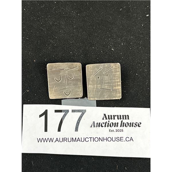 Pair of Sterling Silver Brooches, Happy and Sad Faces, Marked 925, RM