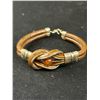 Image 2 : Vintage Leather w/ Silver + Amber Bracelet