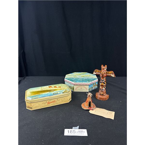 Lot of Vintage Ship Tins and Native Pieces