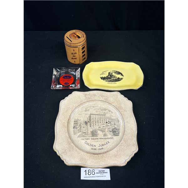 Vintage Vancouver Advertising Lot, Golden Jubilee Plate, City Hall Plate, Pall Mall Café Ash Tray an