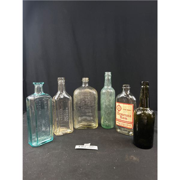 Lot of 6 Vintage Bottles, w/ Embosed Advertising and BC Liquor Bottles