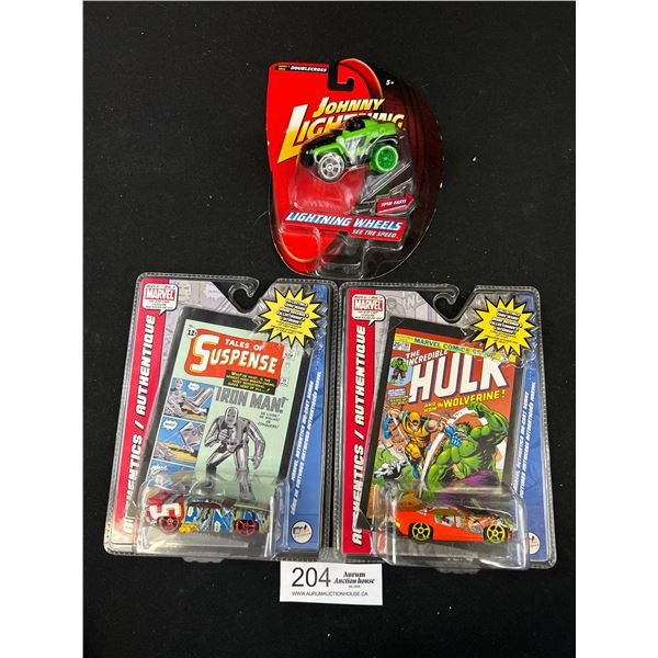 2 Sealed Marvel Comics Diecast Cars + Sealed Johnny Lighting Car