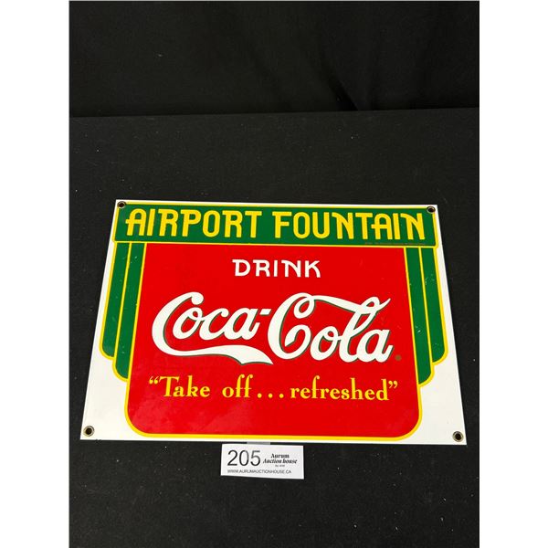 13" x 9" Vintage Coca Cola Porcelain Sign By Andy Rooney