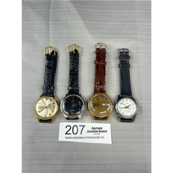 4 Vintage Wind Up Mechanical Mens Watches, Timex, One Black Dial + Working  + 3 Needs Work on Moveme