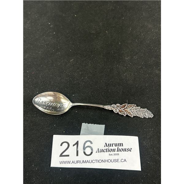 Sterling Silver Sugar Spoon Engraved Baltimore, MD, Marked Sterling