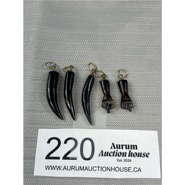 5 Hand Carved Genuine Black Coral Pendnats/Charms