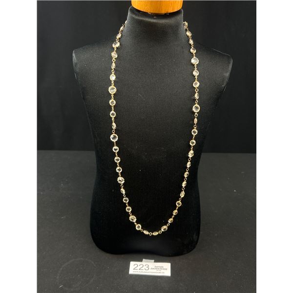 Vintage Gold w/ Claws Set Clear Crystal Stones Links Necklace 31" Length