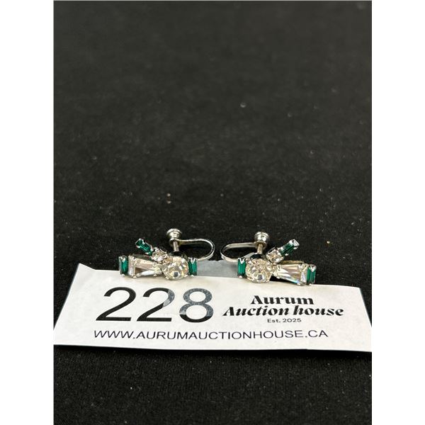 Vintage Pair of Sterling Silver w/ Rhinestones Screws on Earrings, Marked Jay Flex Stg, Jay Flex