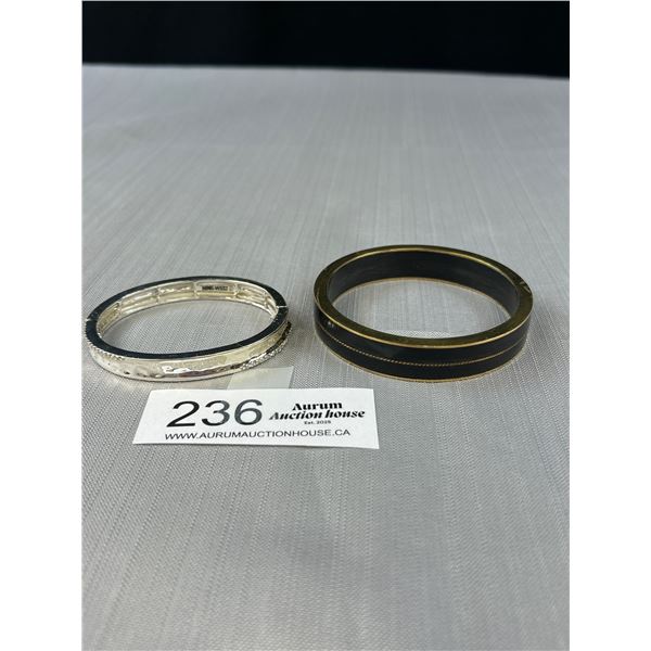 2 Vintage Bangles Marked Nine West + Gold Edged Wood