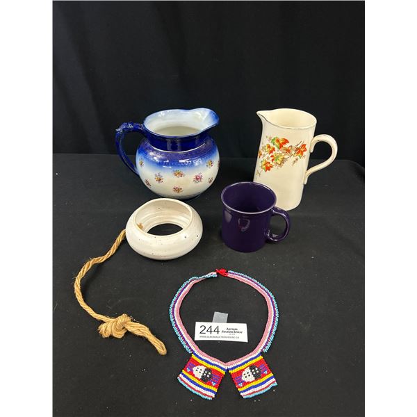 Vintage Collectible Lot of Porcelain Pictures Feista Cup + Native Beadwork etc