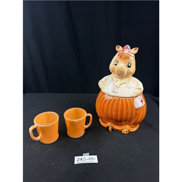 2 Vintage Fire King Coffee Mugs + Made in Japan Cookie Jar
