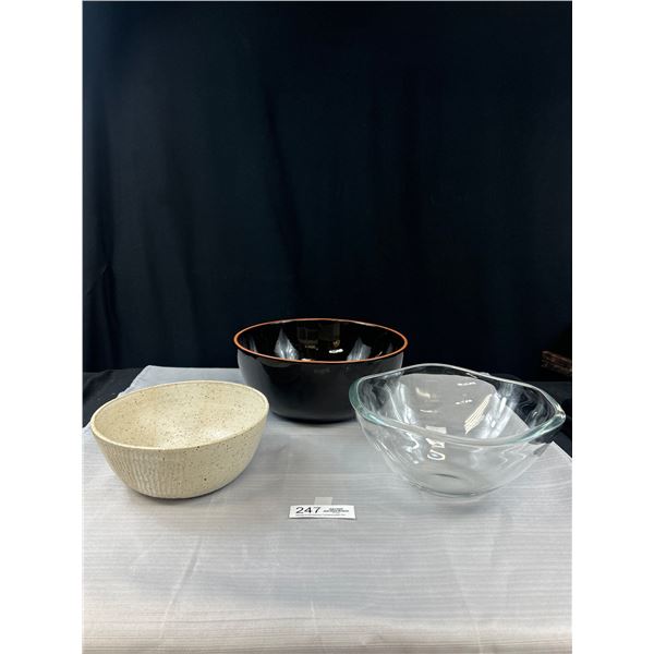 Vintage Made in Portugal Black Bowl, Pottery Bowl + Thick Glass Decorative Bowl