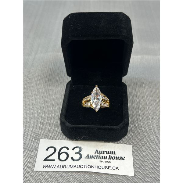 New Gold w/ CZ Stones or Crystal Stones Ring, Size 8, Black Ring Case